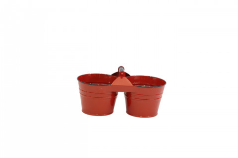 RED ENAMEL DUAL BUCKET WITH HANDLE 6"X12"