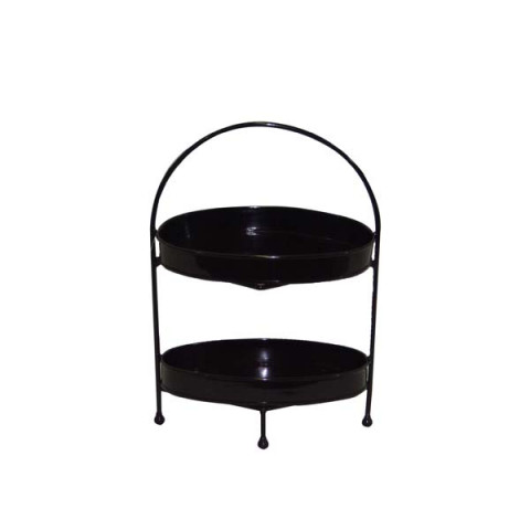 BLACK TWO TIERED OVAL SERVING STAND