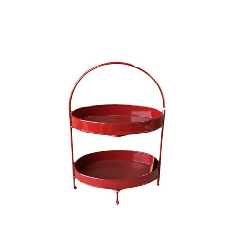 RED TWO TIERED OVAL SERVING STAND