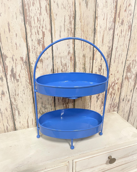 SKY BLUE TWO TIERED OVAL SERVING STAND