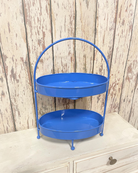 SKY BLUE TWO TIERED OVAL SERVING STAND