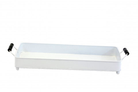 WHITE RECTANGULAR SERVING TRAY WITH WOODEN HANDLES