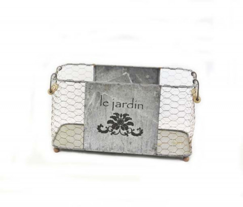 GRAY ZINC EMBOSSED RECTANGULAR FRENCH DESIGN WIRE BASKET