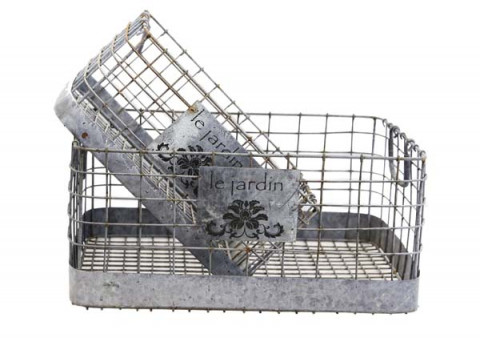 GRAY ZINC EMBOSSED RECTANGULAR FRENCH WIRE BASKET SET OF 2