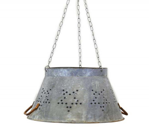 LARGE GRAY ZINC COLANDER LAMP SHADE WITH STARS