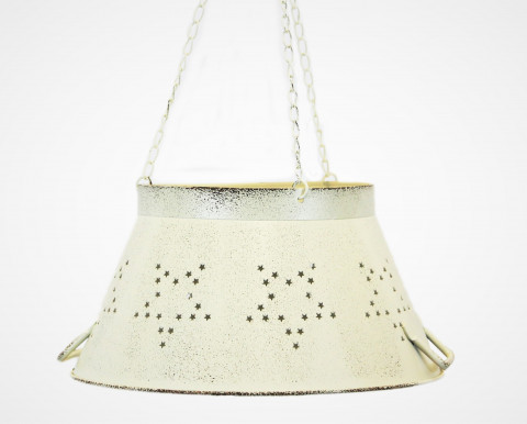 LARGE WHITE WASHED COLANDER LAMP SHADE WITH STARS