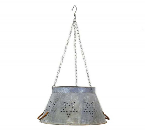 SMALL GRAY ZINC COLANDER LAMP SHADE WITH STARS