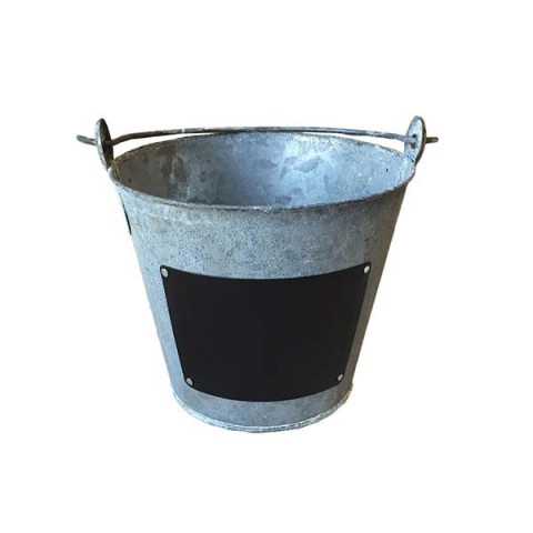 SMALL GRAY ZINC PAIL WITH CHALKBOARD SLATE