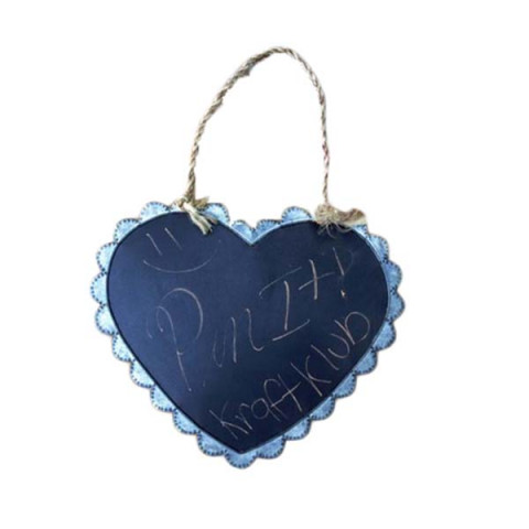 GRAY ZINC CHALKBOARD HEART WITH ROPE