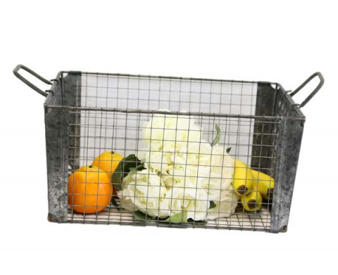 GRAY ZINC BASKET; WIRE AND ROUND CUT OUTS