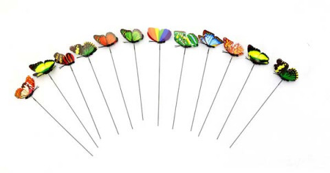MULTI COLOR MINI BUTTERFLY PICKS WITH BOBBLE MOTION SET/12