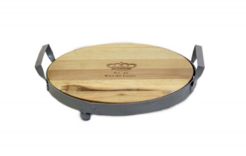 NATURAL WOODEN SERVING TRAY WITH LEGS 13"X11.75"X2.75"