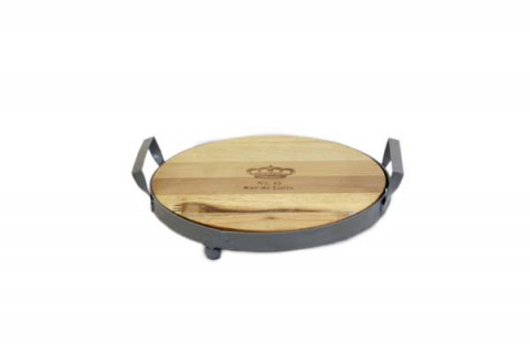 NATURAL OVAL WOODEN SERVING TRAY WITH LEGS 11"X10.25"X2.75"