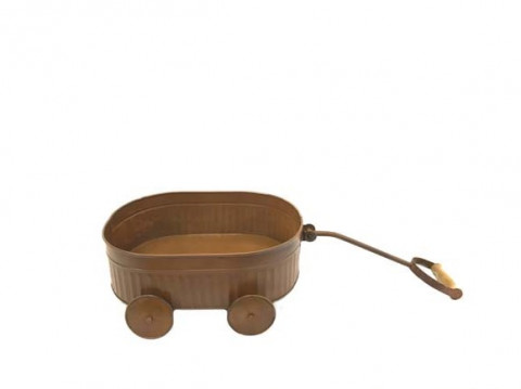 SMALL RUSTY WAGON PLANTER WITH WHEELS