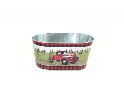 LARGE RED TRUCK WITH RED AND BLACK TRIM OVAL CONTAINER