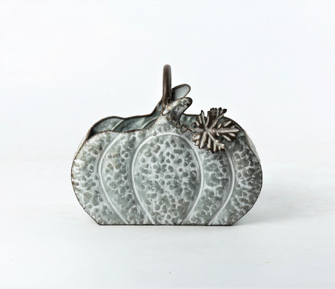 GRAY ZINC & WHITE WASH PUMPKIN PLANTER 4" L X 10.50"WX H 9"