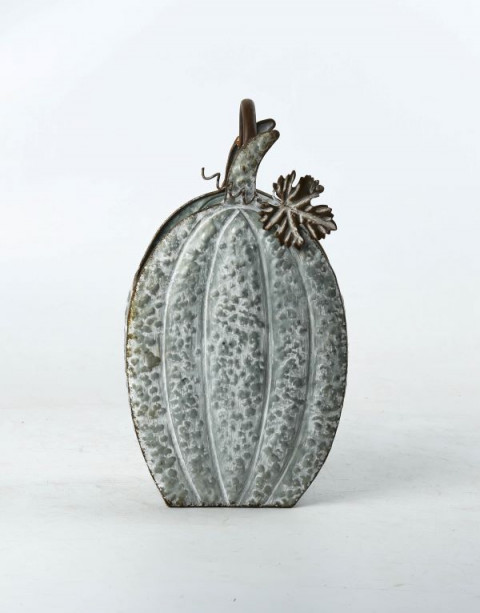 TALL GRAY ZINC & WHITE WASH PUMPKIN PLANTER 4.75" LX 7.50" W X 14"H