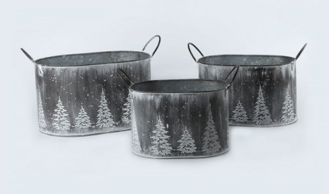 WHITE WASH S/3 EMBOSSED OVAL TUBS WITH HANDLES