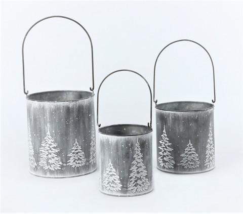 WHITE WASH EMBOSSED CANDLE HOLDER S/3