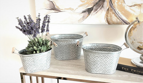 VAL. WHITE WASH TUBS W/GEOMETRIC DESIGN S/3