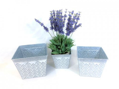 SQ. WHITE WASH GEOMETRIC DESIGN PLANTERS S/3