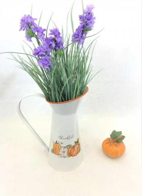 WHITE/ORANGE WATER PITCHER W/PUMPKIN PRINT