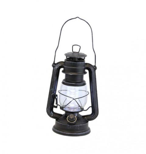 ANTIQUE BLACK BATTERY-OPERATED LANTERN 11"H