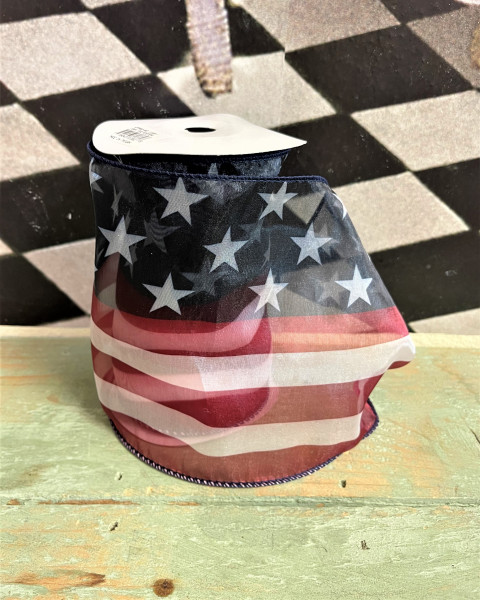 AMERICAN FLAG WIRE RIBBON 6" 10 YDS