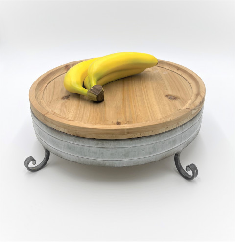 SM. WHITE WASH METAL AND WOOD TRAY 15"X 3"h