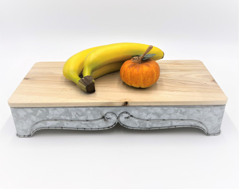 LG. RECT. WHEATHERED LOOK METAL AND WOOD TRAY 20.5"X10"X3"
