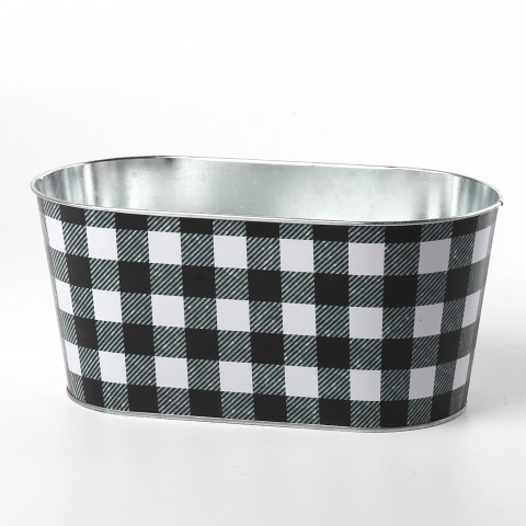 BUFFALO BLACK PLAID  METAL OVAL POT   10.24X5.31XH4.53"