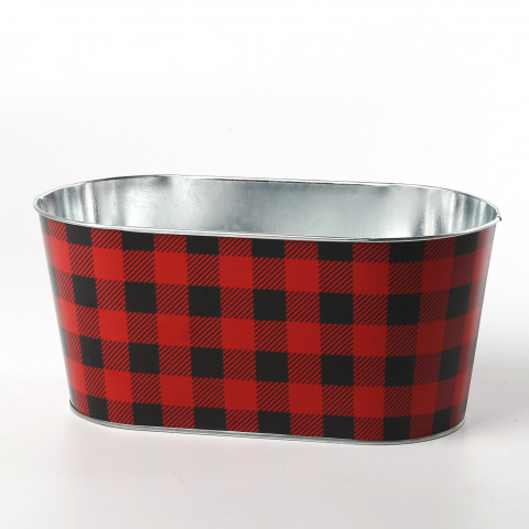 BUFFALO RED PLAID  METAL OVAL POT 10.24X5.31XH4.53"