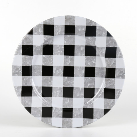 BLACK & WHITE BAFFALO PLAID METAL PLATE D12.99XH0.59"