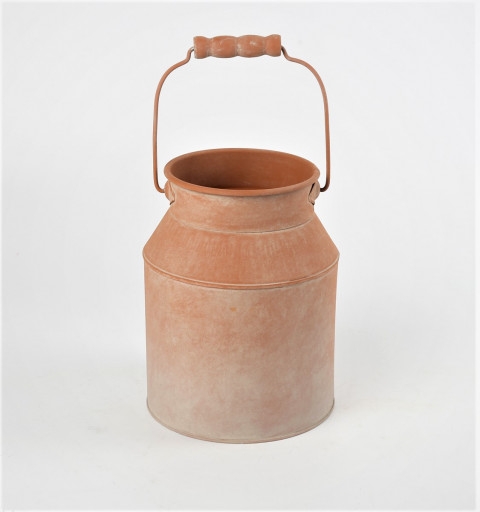 TIN TERRACOTTA WASH MILK CAN 6.5"DX 8"H