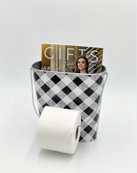 BLACK & WHITE BAFFALO PLAID WALL POCKET & TOLIET PAPER HOLDER