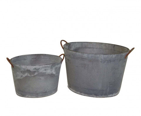 GRAY ZINC WASH  2-TONE OVAL TUB 11.5"Lx8"H