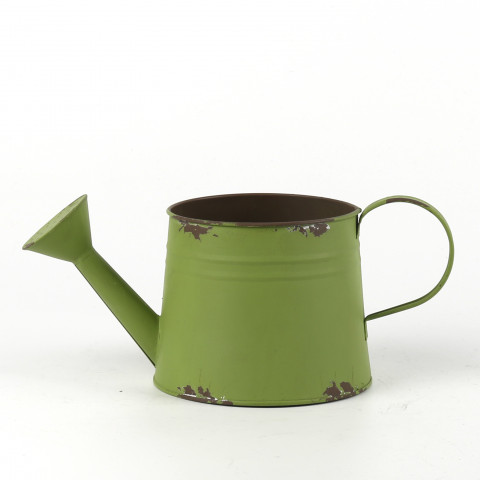 OLIVE GREEN OVAL WATERING CAN PLANTER 