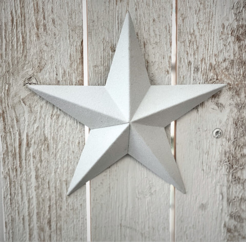 8" WHITE GLITTER TIN 3D HANGING STAR