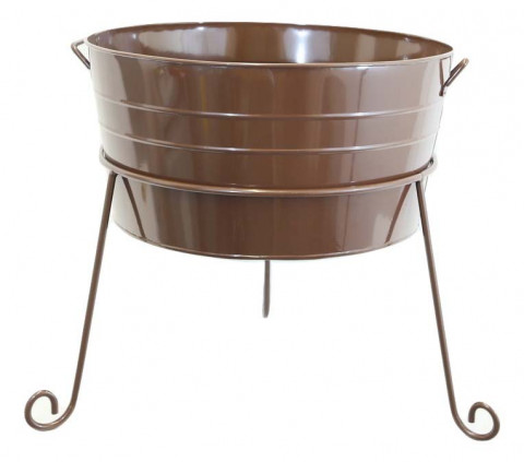 ROUND BROWN  ENAMEL WASH TUB W/STAND 20"W