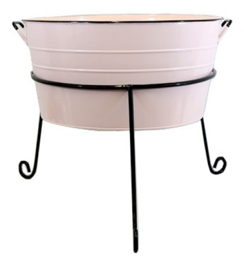 ROUND PINK ENAMEL WASH TUB 20"Wx18"H