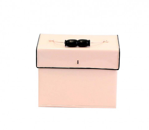 PINK ENAMEL RECIPE BOX 7.25"L X 4.75"W X 5.5"H