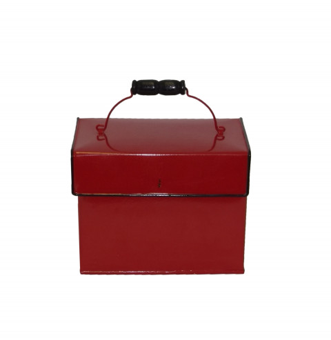 RED ENAMEL RECIPE BOX 7.25"L X 4.75"W X 5.5"H