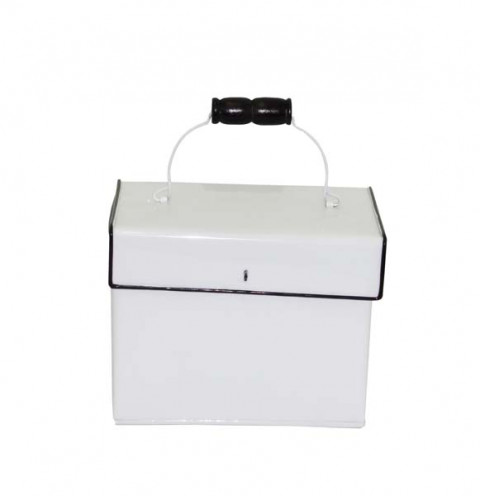 WHITE ENAMEL RECIPE BOX 7.25"L X 4.75"W X 5.5"H