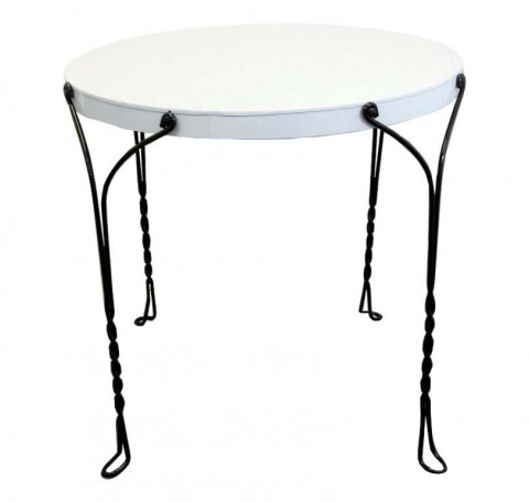 WHITE ENAMEL ICE CREAM PARLOR TABLE 31"Hx32"ROUND