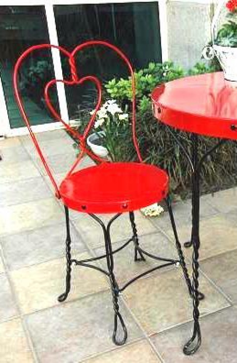 RED ENAMEL ICE CREAM PARLOR CHAIR 35"TALLx14" SEAT