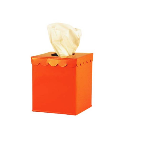 ORANGE ENAMEL SQUARE TISSUE BOX 5"Wx6.25"H