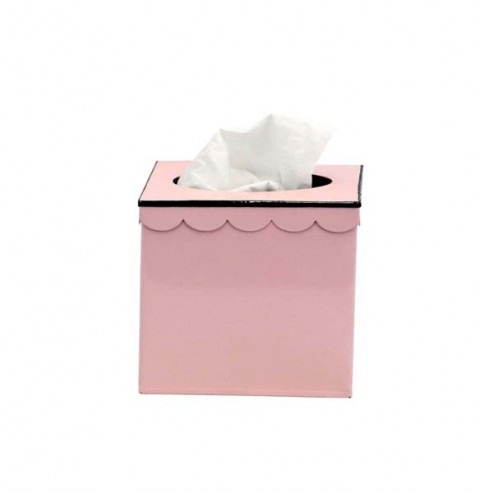PINK ENAMEL SQUARE TISSUE BOX 5"Wx6.25"H