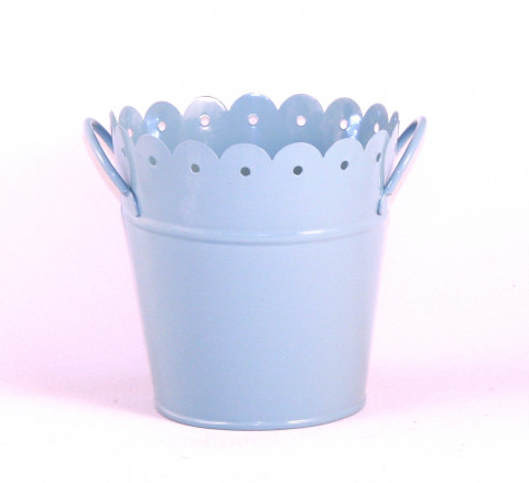 AQUA  LARGE ENAMEL SCALLOP PAIL    8.25"HX8"W