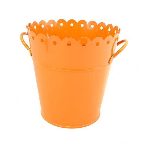 ORANGE LARGE ENAMEL SCALLOP PAIL    8.25"HX8"W