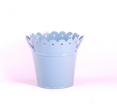 AQUA MID ENAMEL SCALLOP PAIL    6"LX6"H
